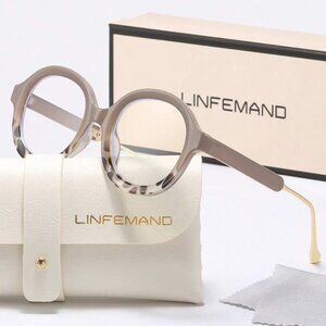 LINFEMAND Vintage Classic Round Frame, Clear Lens - Mocha/Tortoise Print New